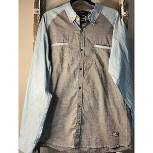 Tranquility and Mayhem Mens XL Button Down Shirt Long Sleeve Gray Blue Casual